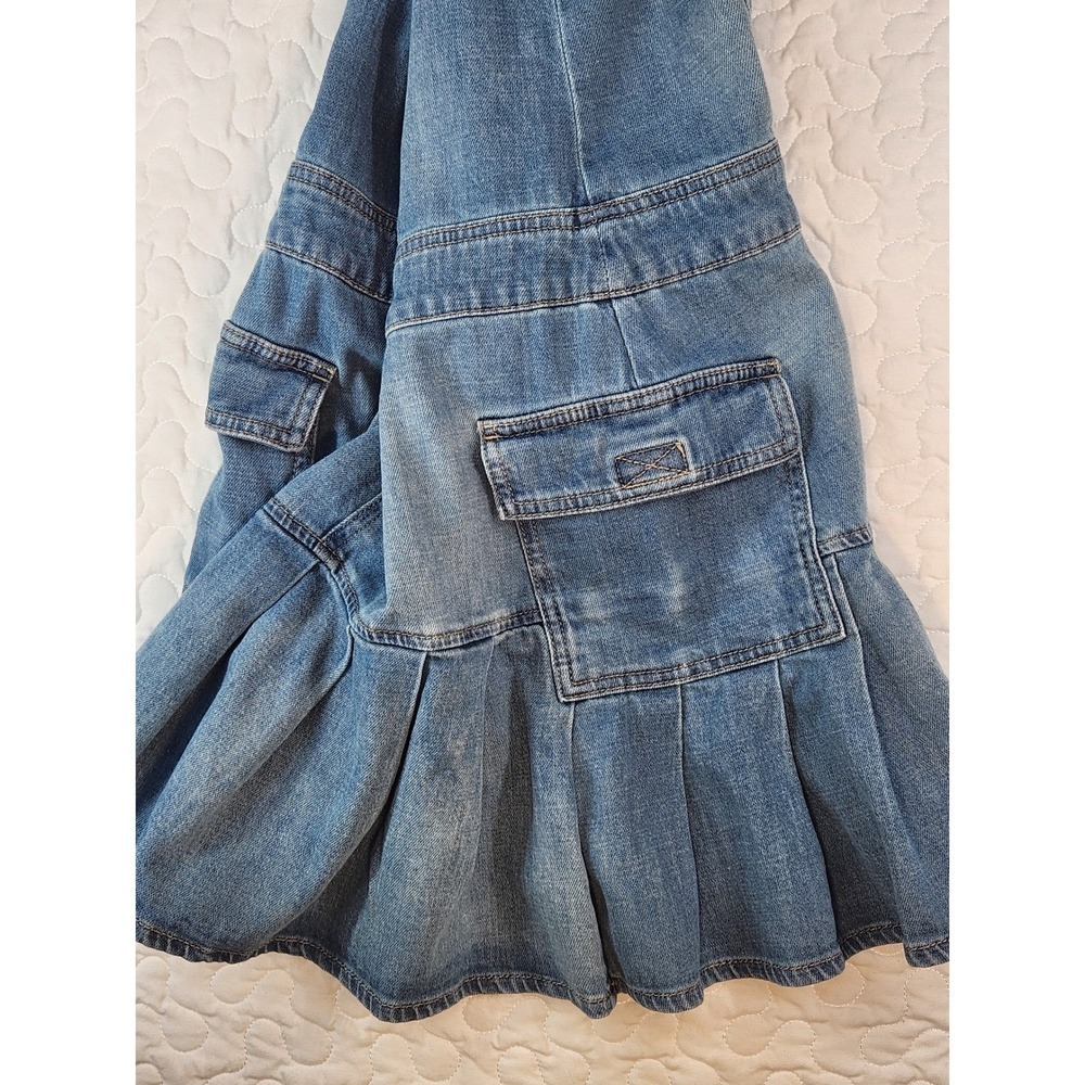 SMALL Denim TENNIS DRESS Halter Mini Schoolgirl Pleated Blue Jean WESTERN punk - Picture 3 of 7
